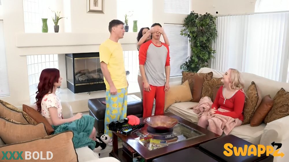 [SisSwap] Satine Summers, Eva Nyx, Rosalyn Sphinx – Blindfolded Foursome – Game Night Swap